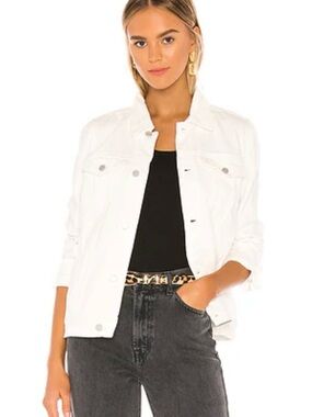 White Denim Trucker Jacket in Head In The Clouds Size Small